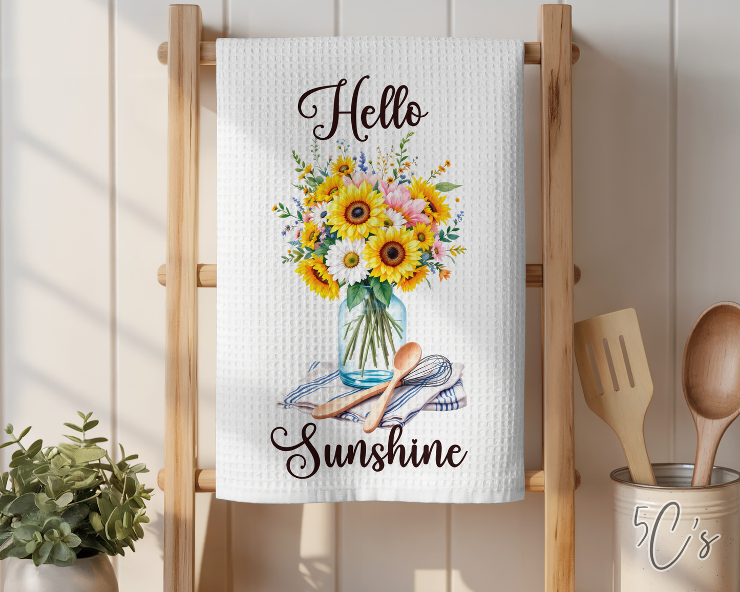 Hello Sunshine Sunflower Vase Dish Towel