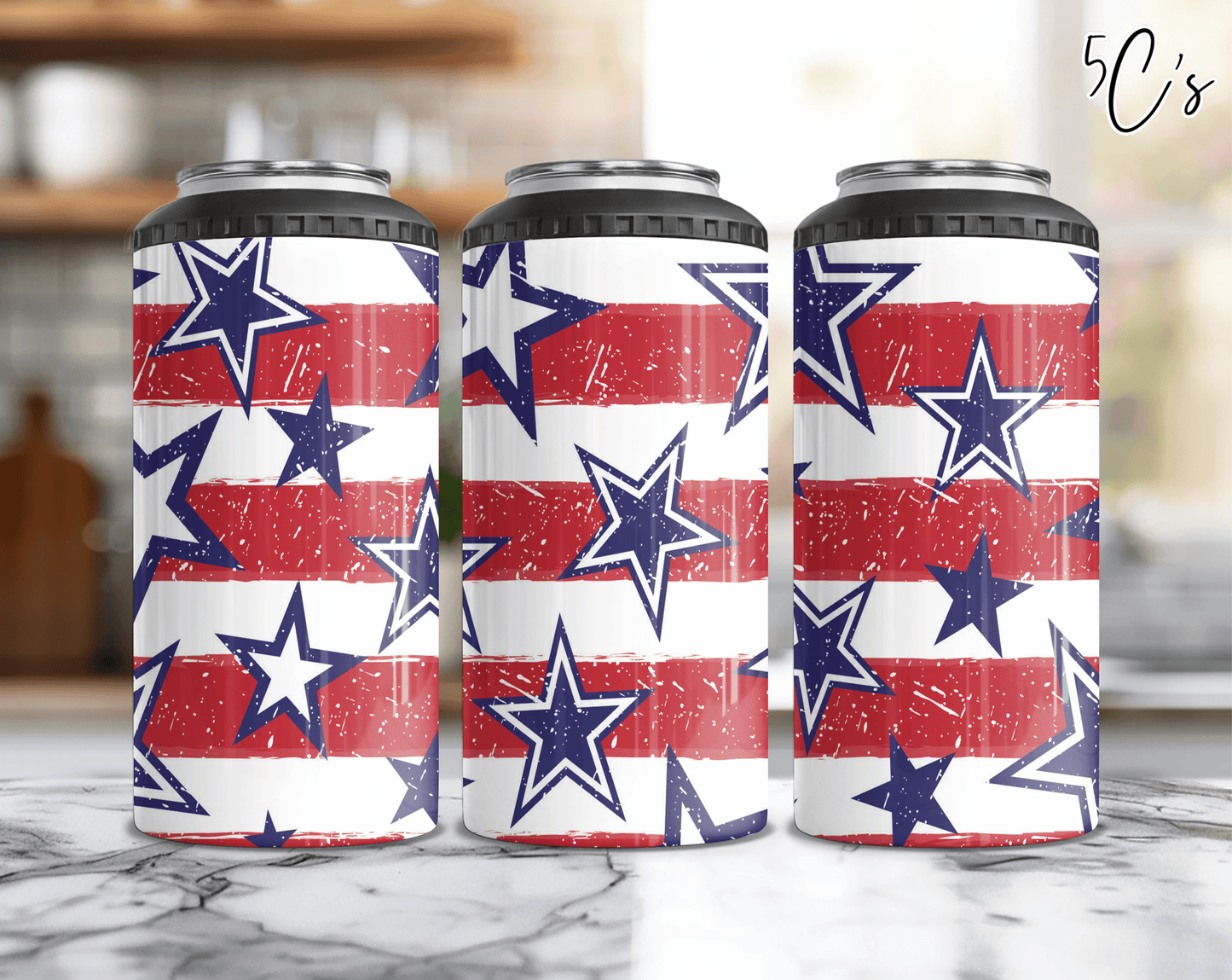 Red White & Blue Stars Can Cooler