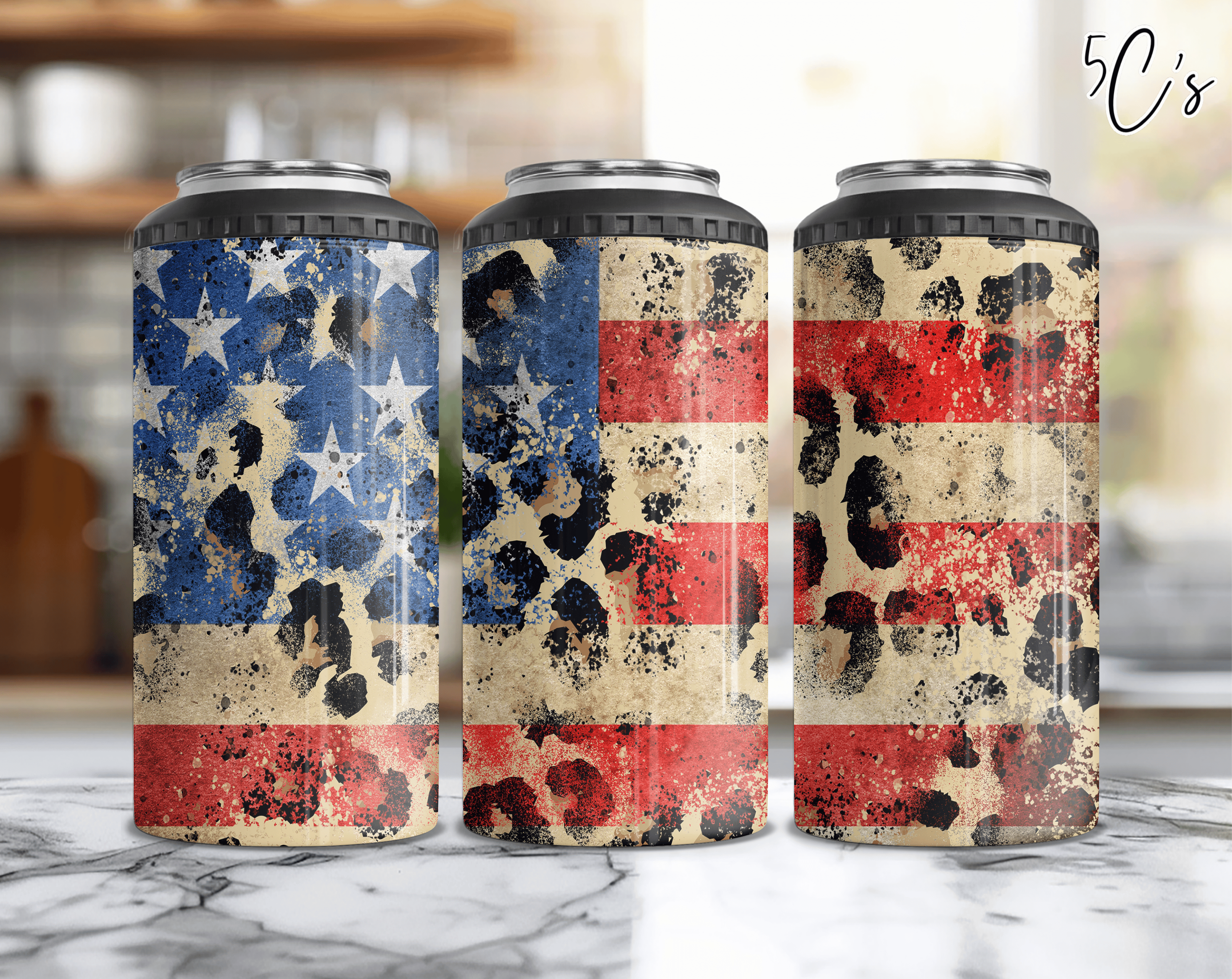 American Flag Leopard Can Cooler