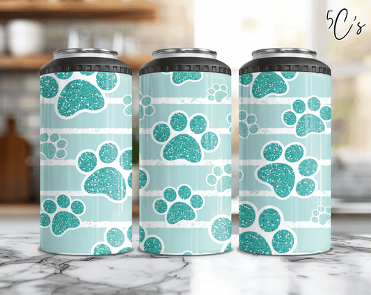 Paw Prints Blue Can Cooler