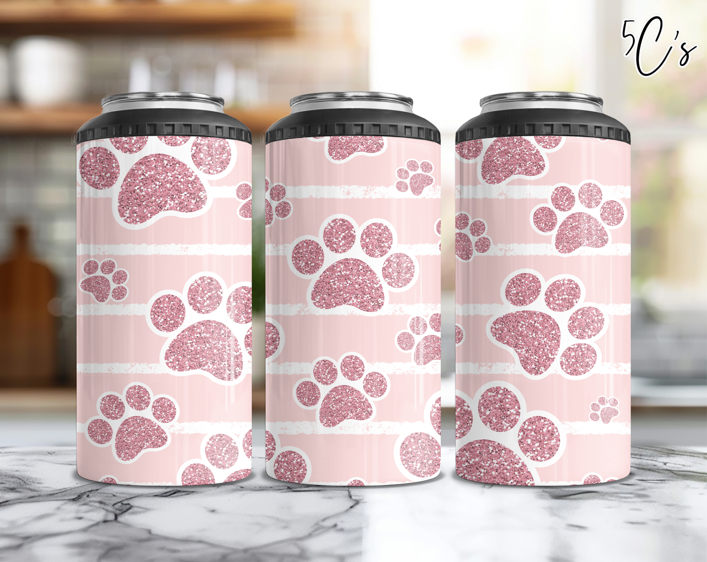 Paw Prints Pink Can Cooler