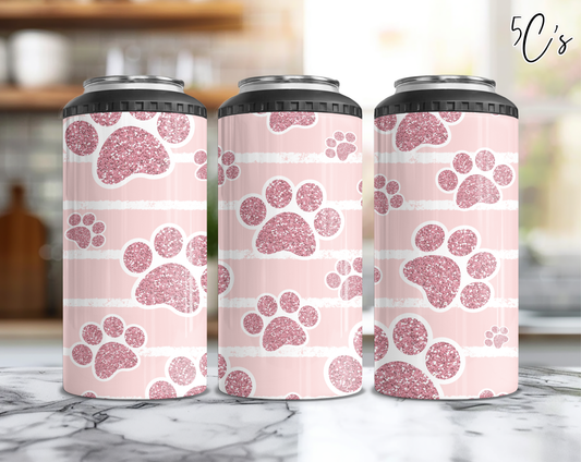 Paw Prints Pink Can Cooler