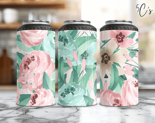 Watercolor Flowers Can Cooler