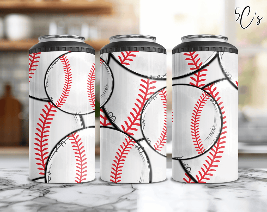 Hand Drawn Baseballs Can Cooler