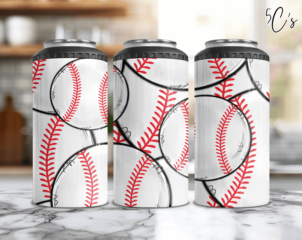Hand Drawn Baseballs Can Cooler