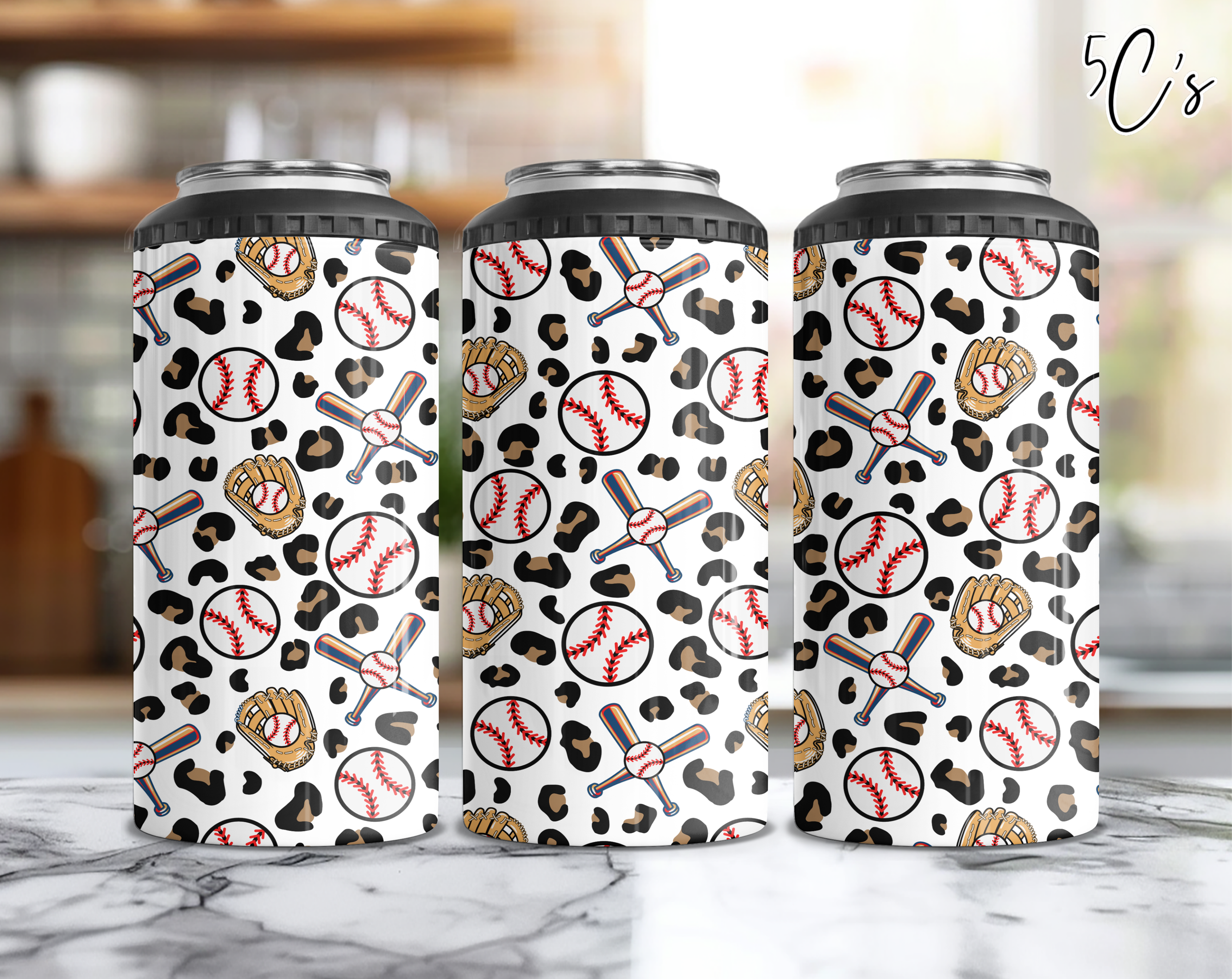 Baseball Leopard Can Cooler