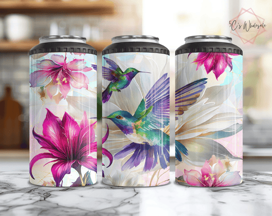 Hummingbirds Floral Can Cooler