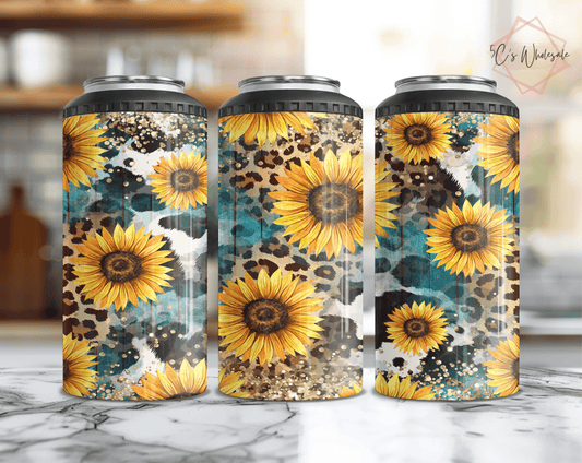 Sunflowers Cowhide Leopard Can Cooler