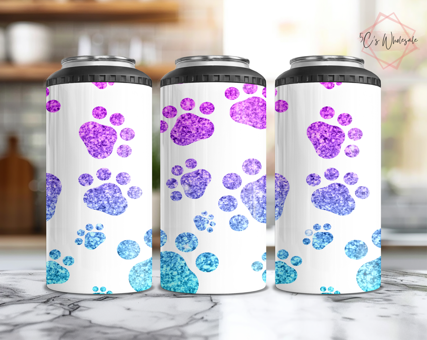 Ombre Paw Prints Can Cooler