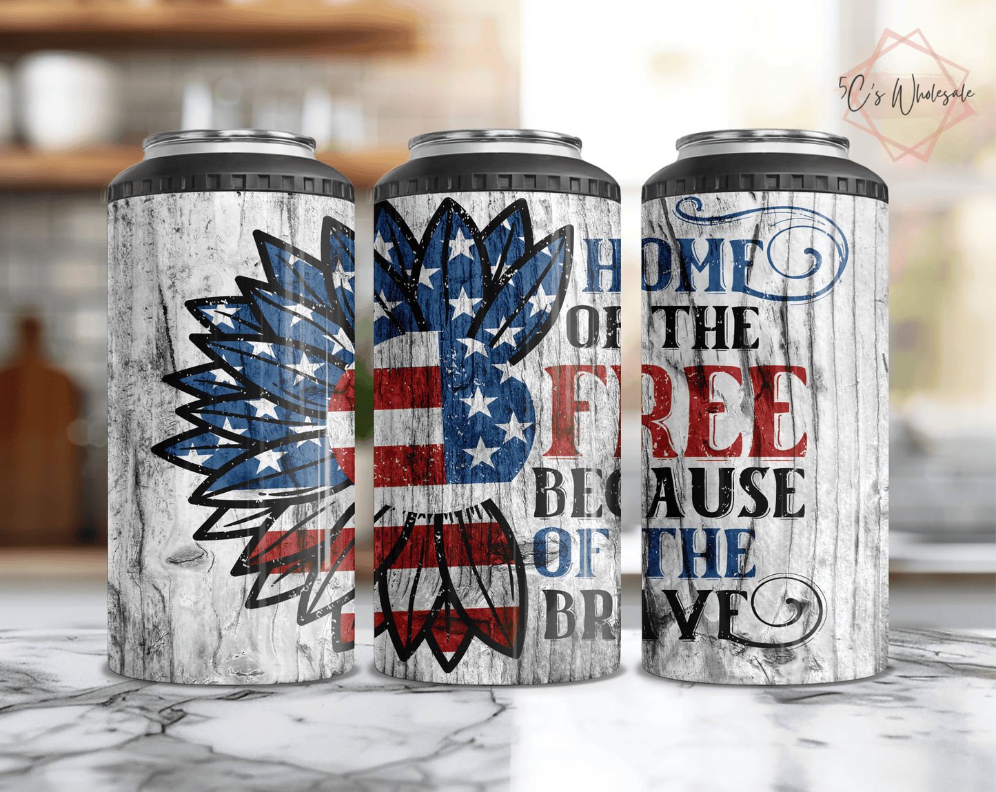 USA Distressed Patriotic Sunflower Can Cooler