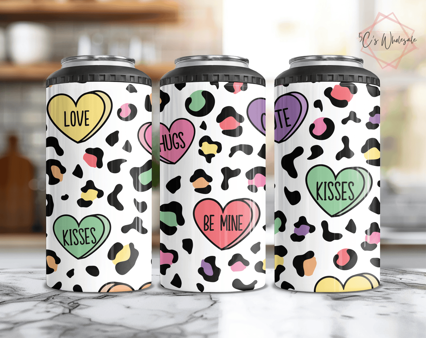 Candy Heart Leopard Can Cooler