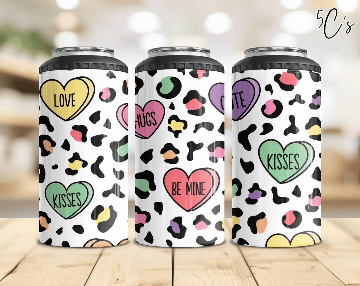 Candy Heart Leopard Can Cooler