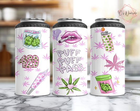Puff Puff Pass 420 Pink Can Cooler