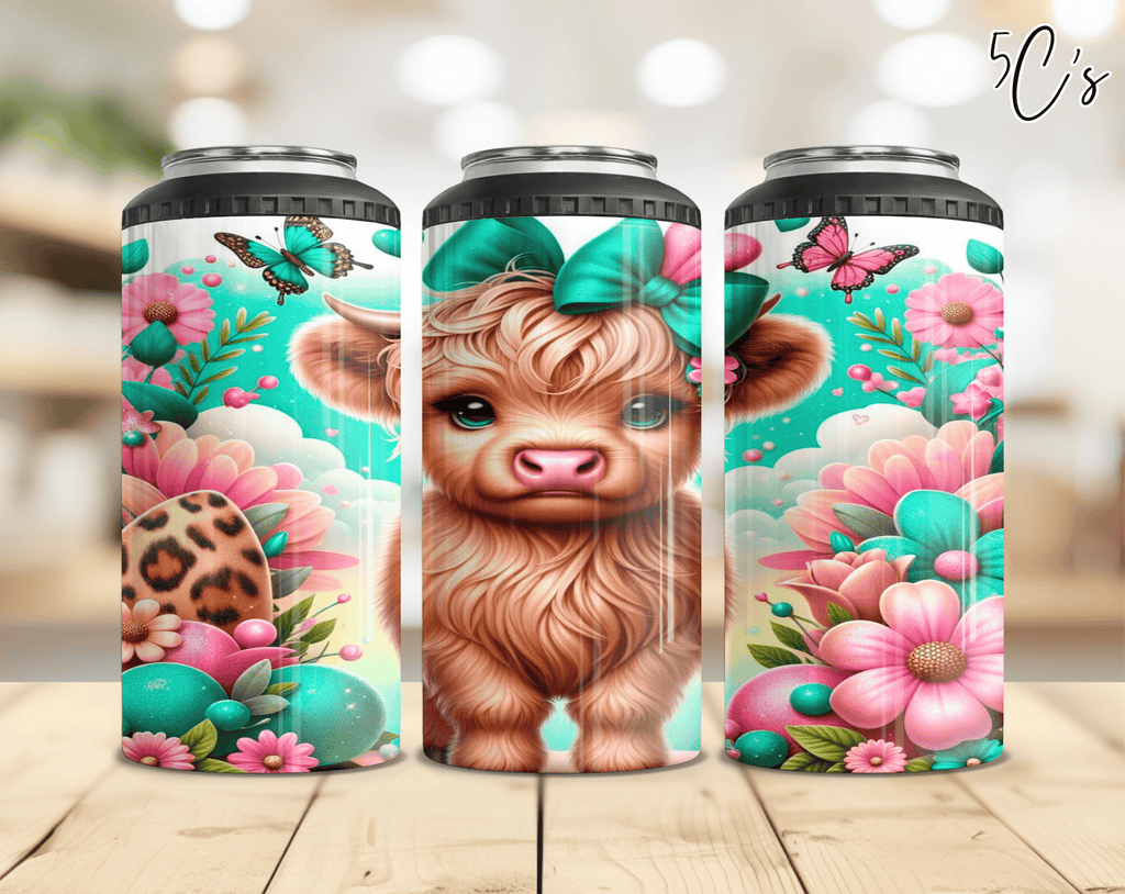 Floral Baby Highland Cow Can Cooler