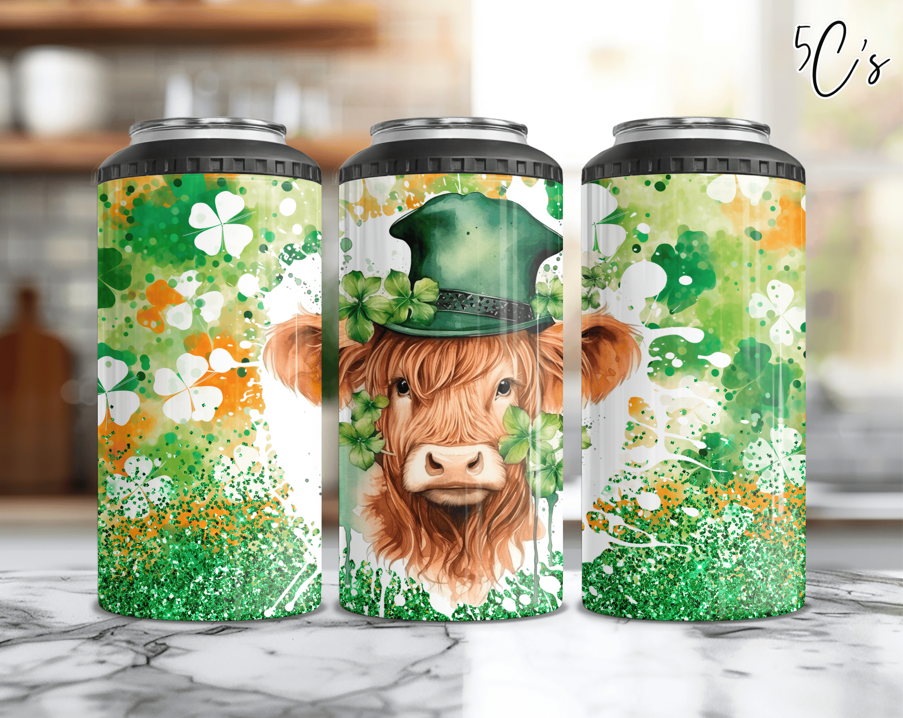 St Patrick's Day Highland Cow Can Cooler