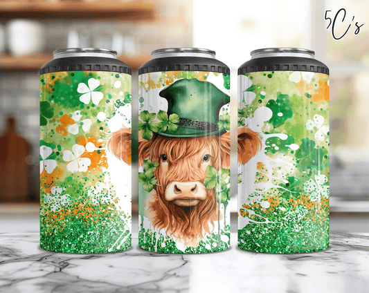 St Patrick's Day Highland Cow Can Cooler