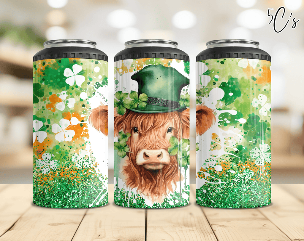 St Patrick's Day Highland Cow Can Cooler