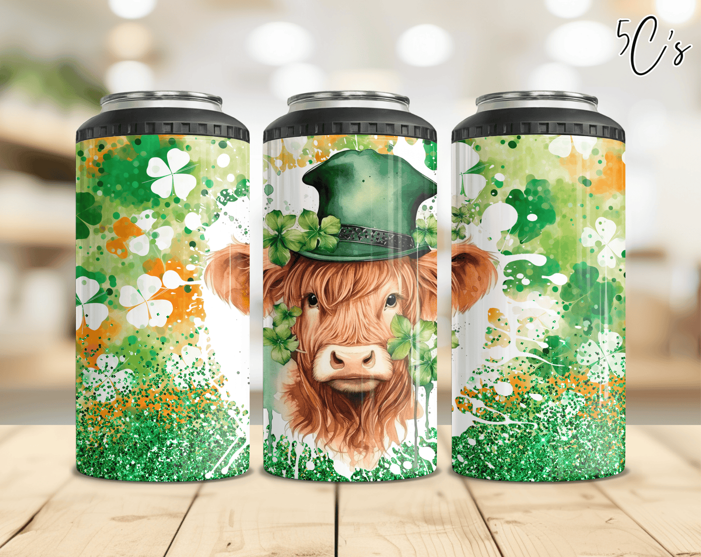 St Patrick's Day Highland Cow Can Cooler
