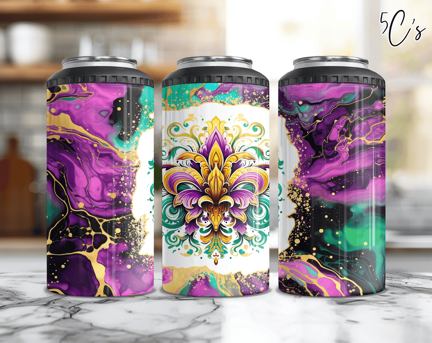 Mardi Gras Fleur de Lis Can Cooler