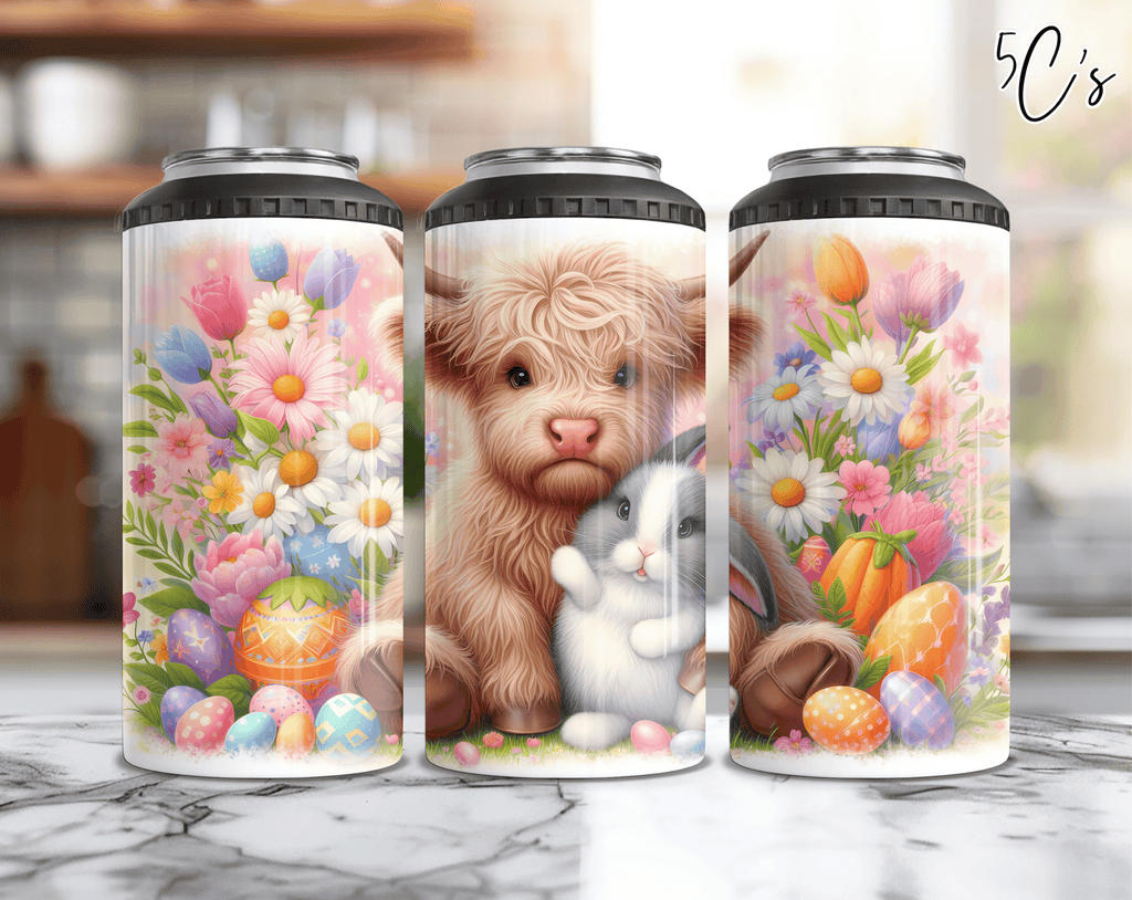 Easter Bunny Highland Cow Can Cooler