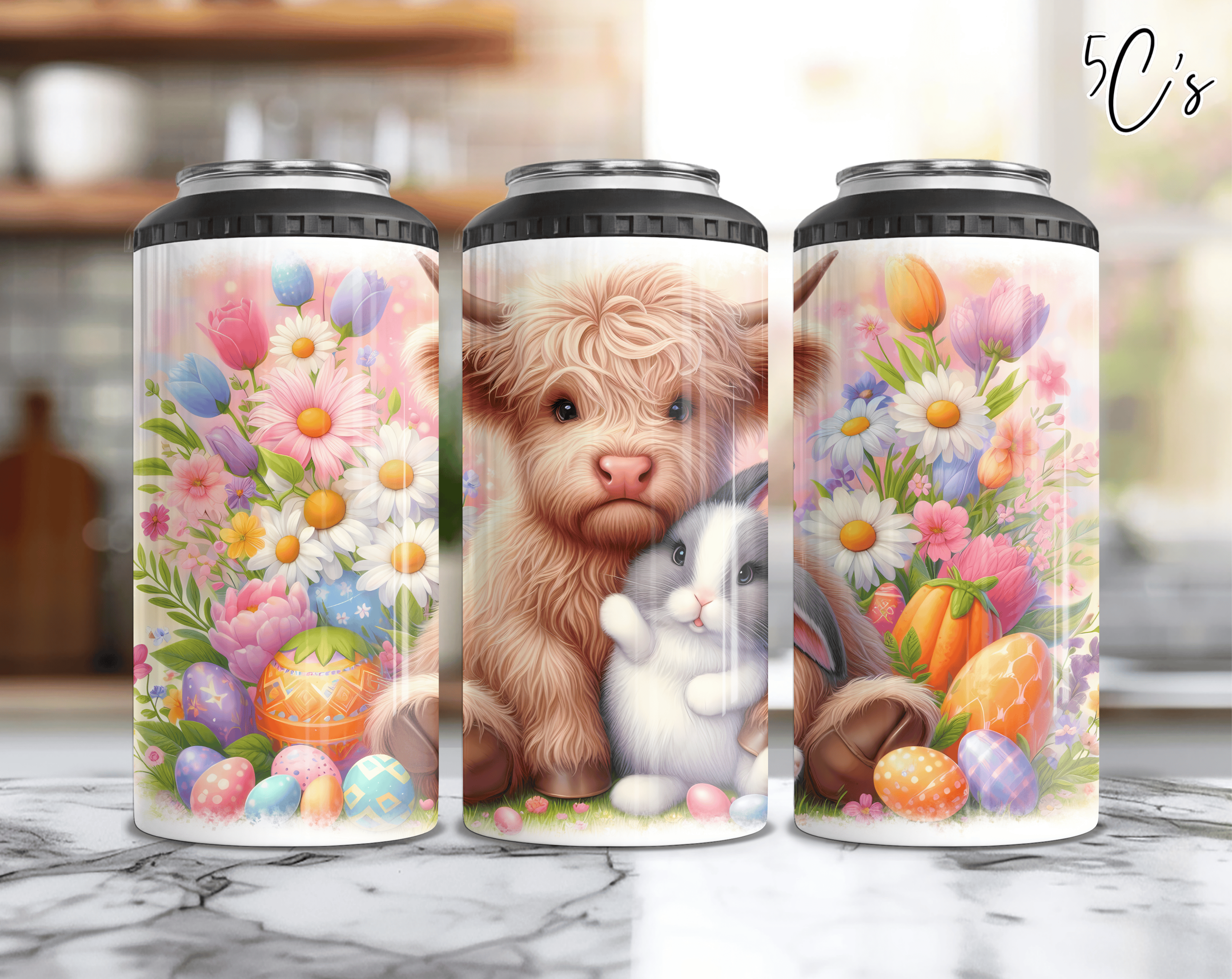 Easter Bunny Highland Cow Can Cooler