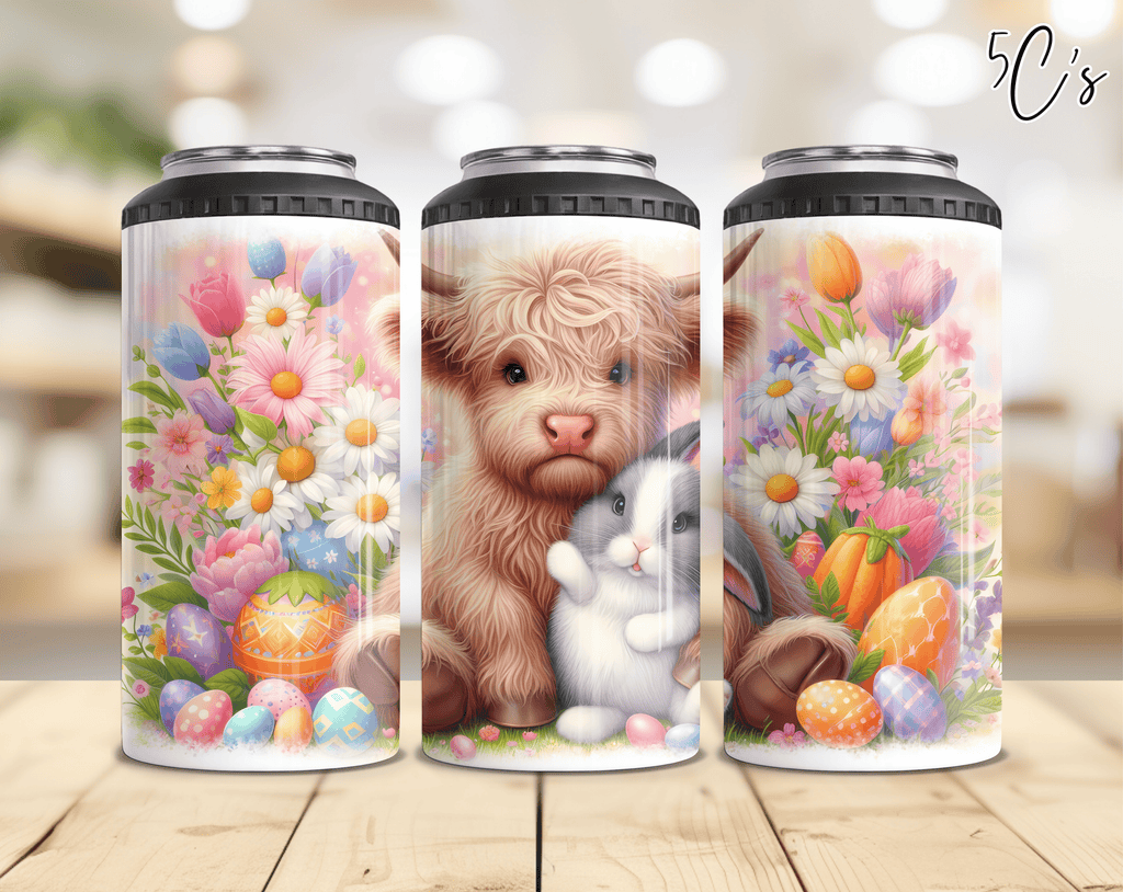 Easter Bunny Highland Cow Can Cooler