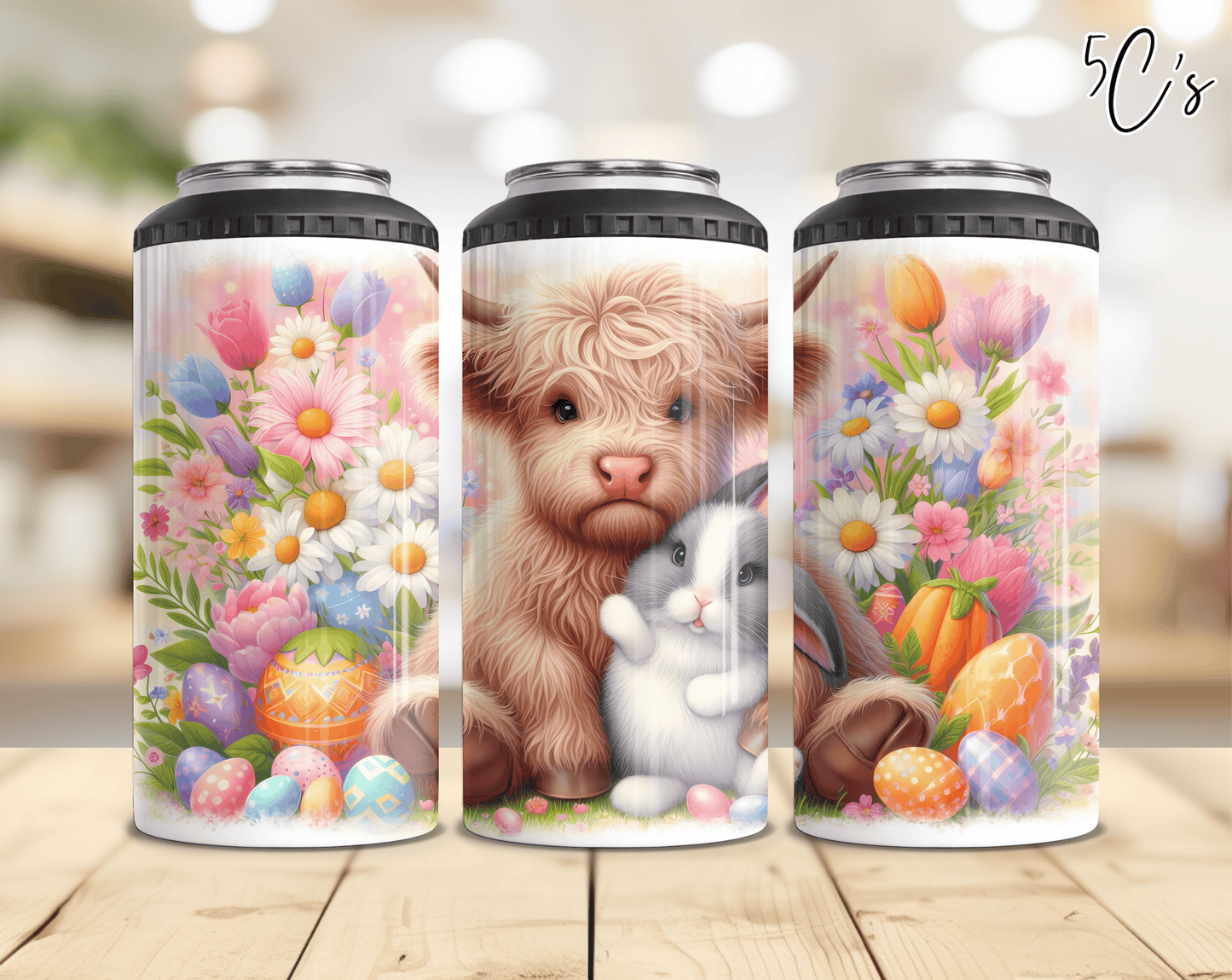 Easter Bunny Highland Cow Can Cooler