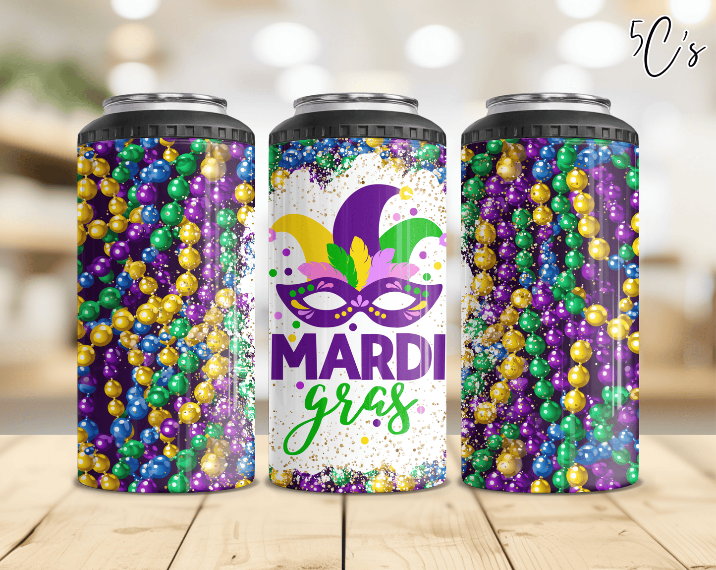 Mardi Gras Mask Beads Can Cooler