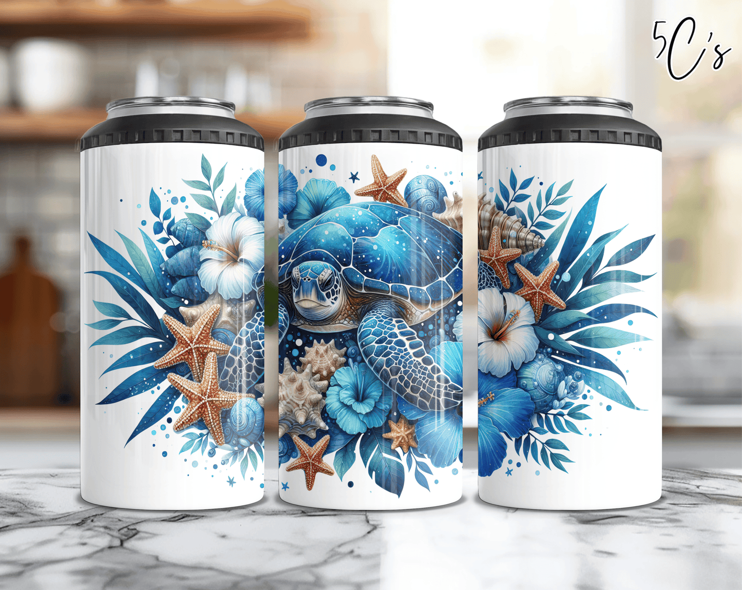 Blue SeaTurtle Can Cooler
