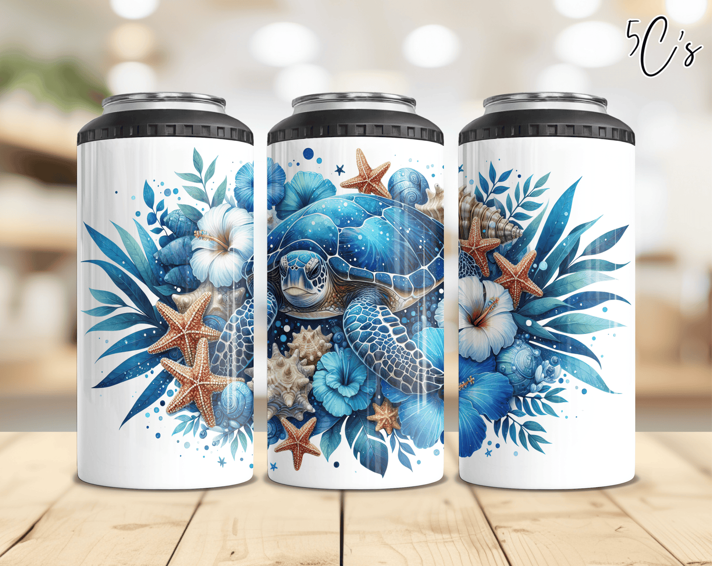 Blue SeaTurtle Can Cooler